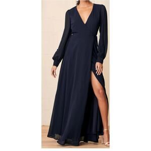 LULU'S  SZ M My Whole Heart Dark Navy Blue Long Sleeve Wrap Dress NEW B148